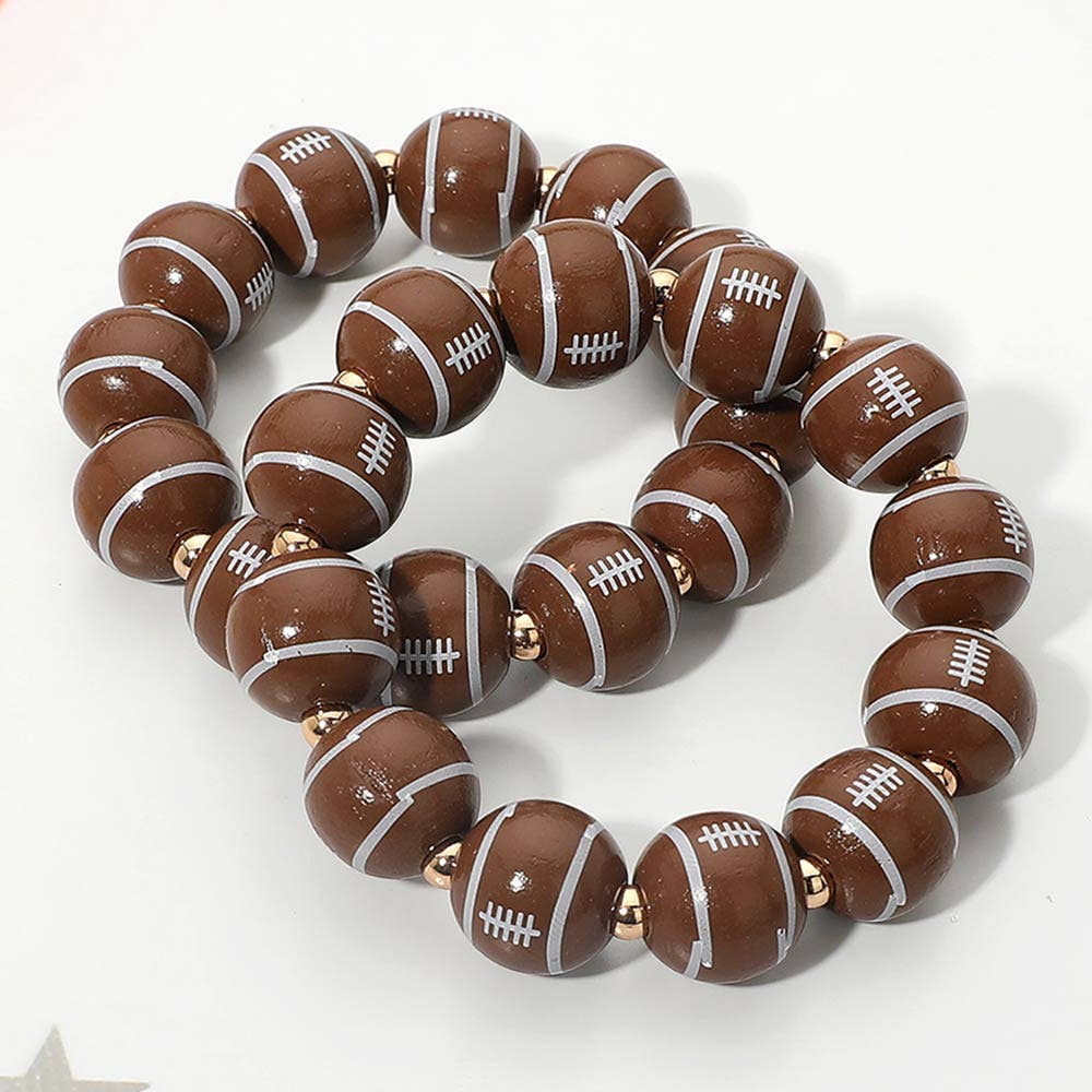 2PCS - Football Printed Beaded Stretch Bracelet