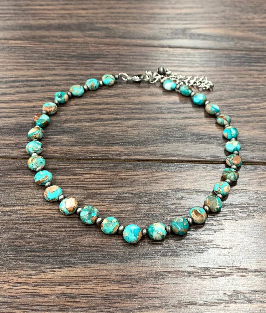 734617, 15" 10mm Round Gemstone Necklace