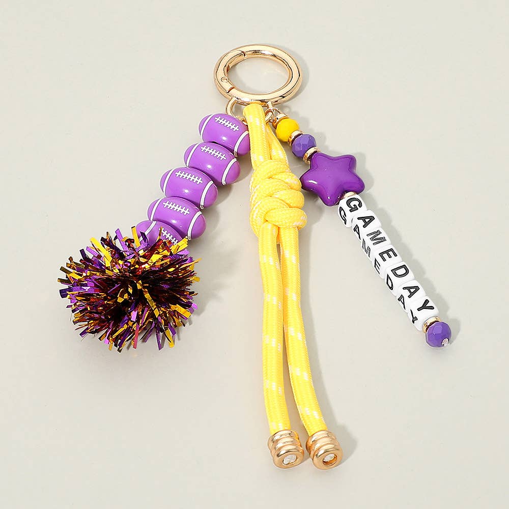 GAMEDAY Star Football Tinsel Pom Knot Tassel Keychain  Bag Charm