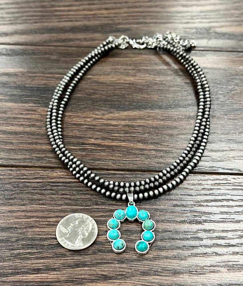 15" 3-strand Squash Naja Turquoise Necklace