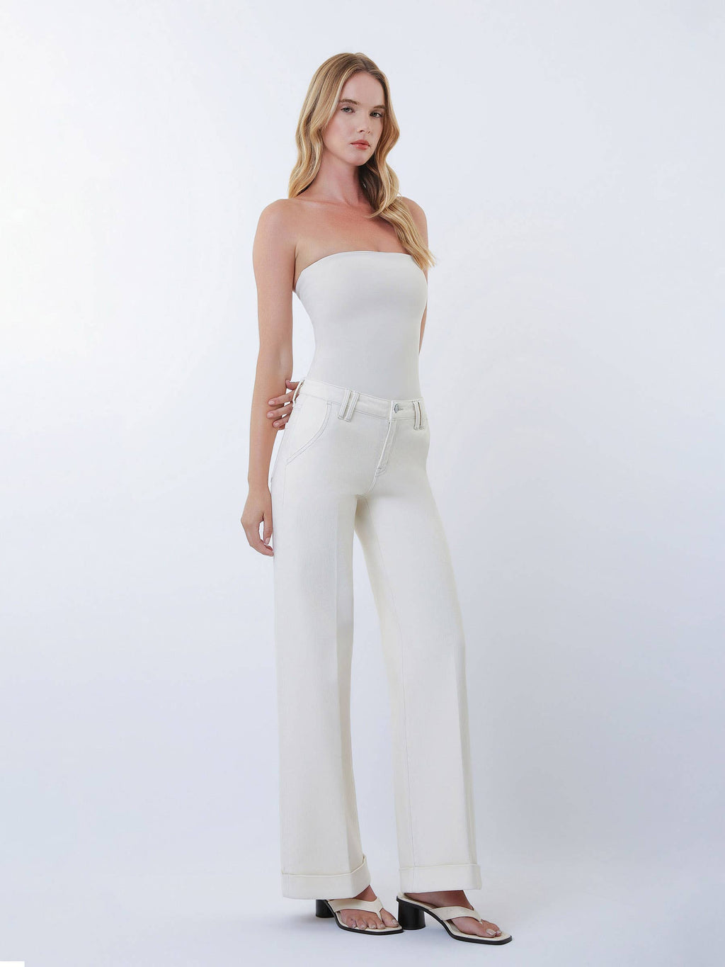 MID RISE TROUSER PRESSED CUFFED WIDE LEG JEANS