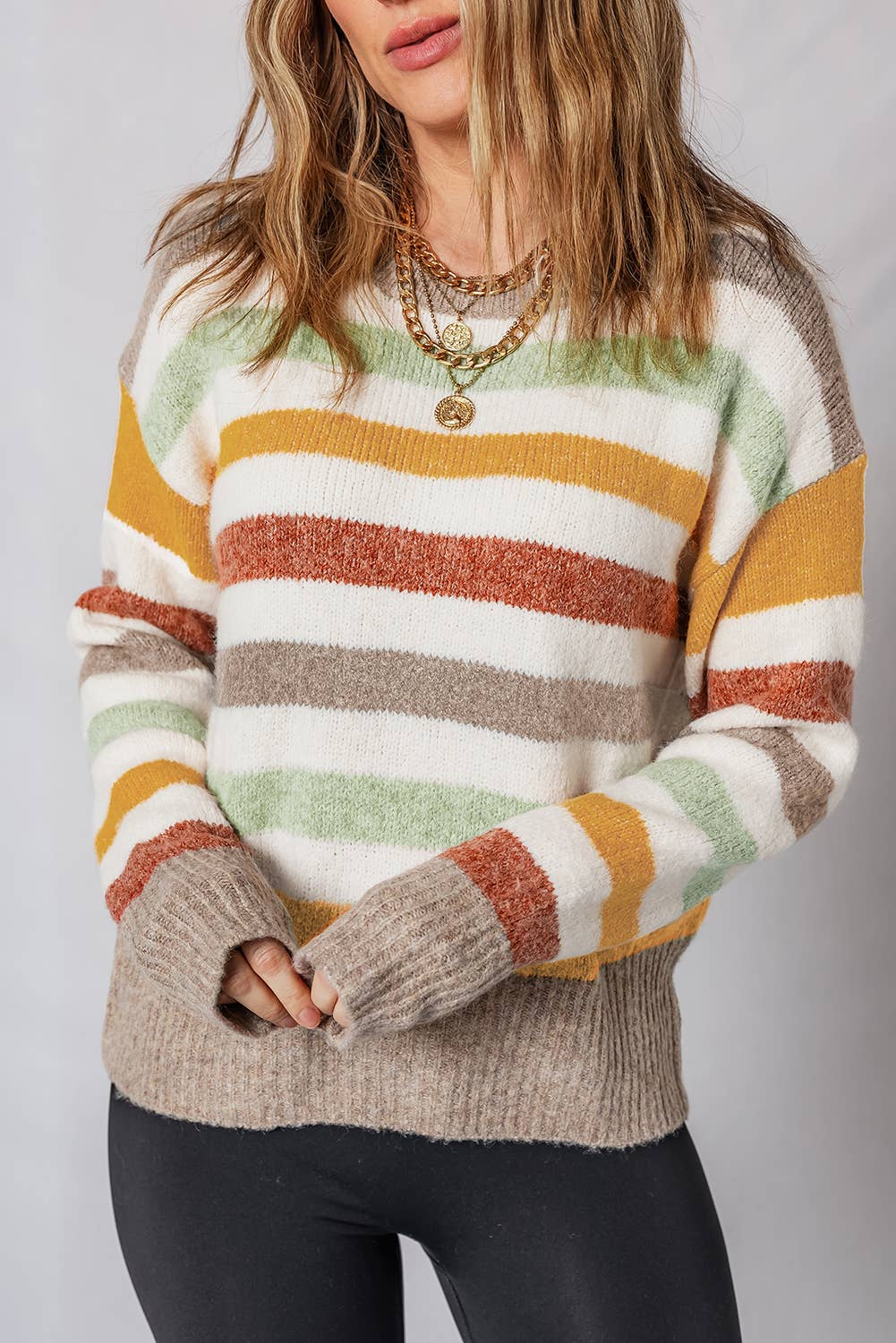 Stripe Drop Shoulder Crew Neck Sweater
