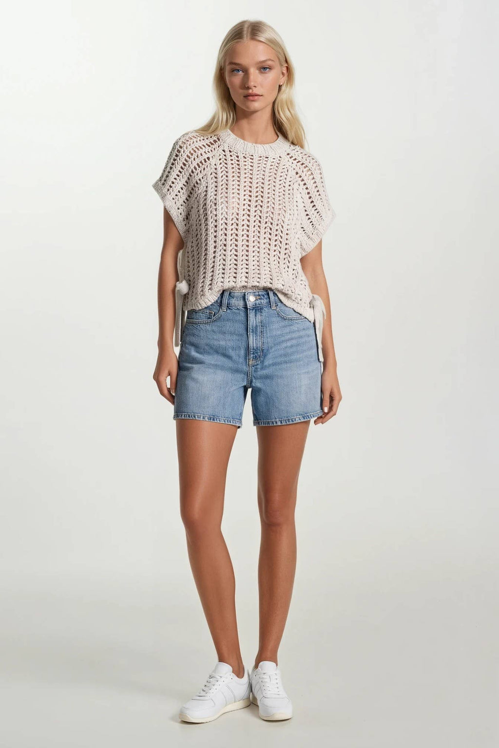 CHUNKY KNIT CROCHET SWEATER TOP WITH SIDE TIES