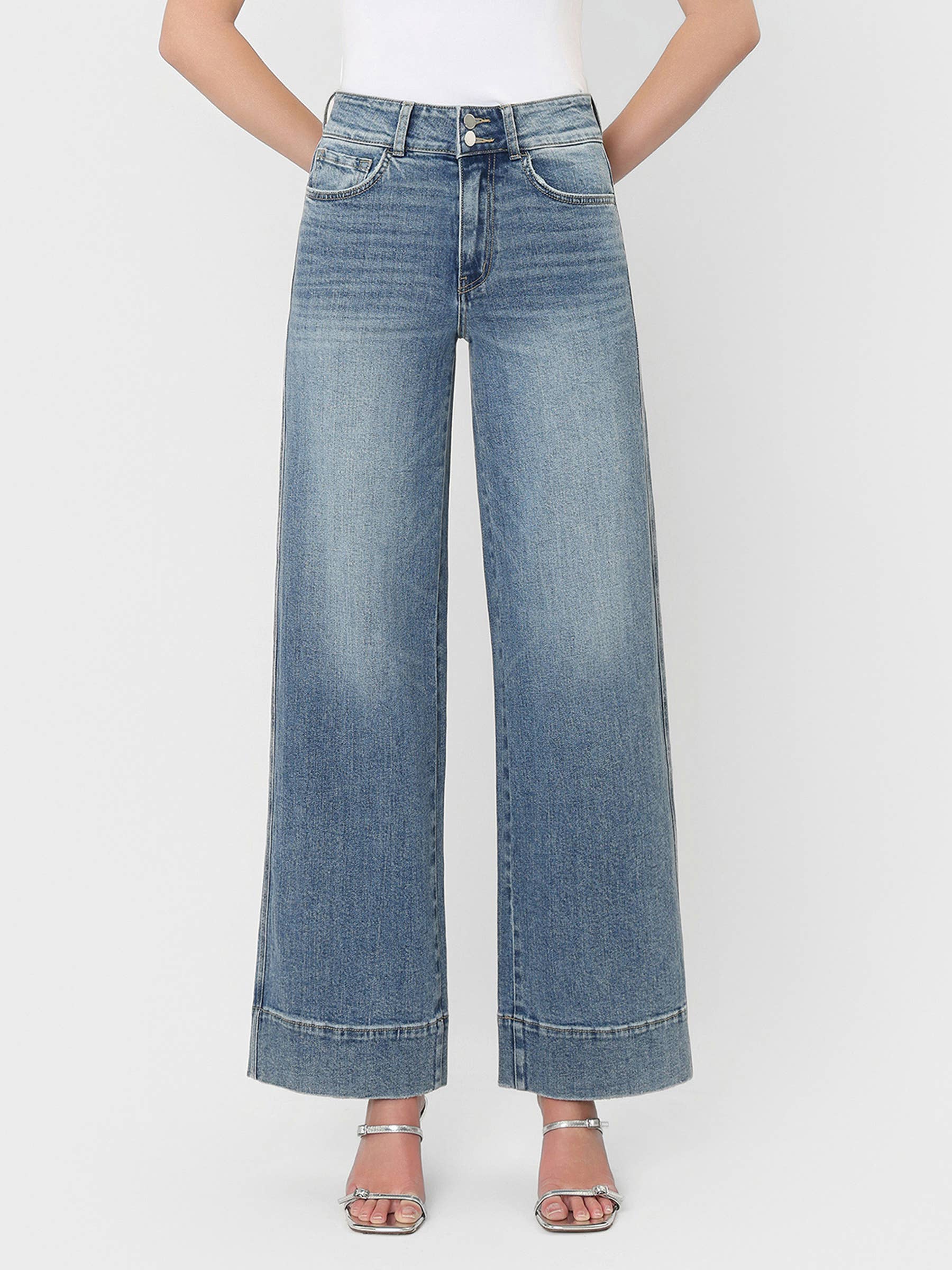 SUPER HIGH RISE HALF YOKE TROUSER HEM WIDE JEANS