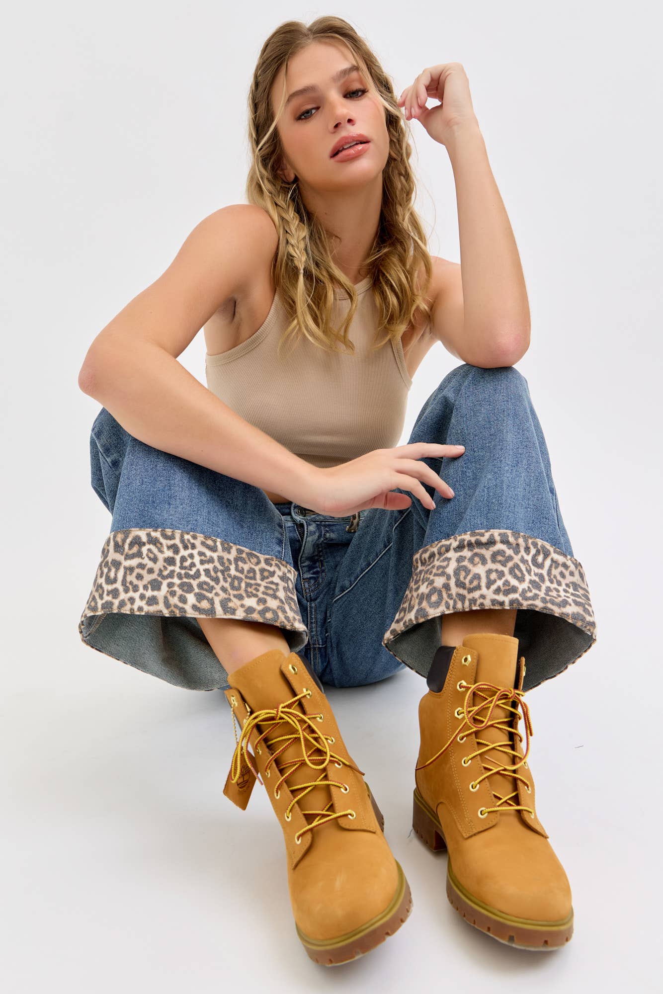 Mid Rise Wide Leg with Leopard Cuff [AM99827T]