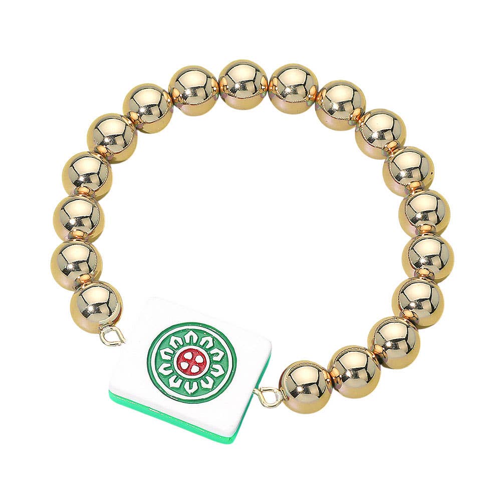 Mahjong Tile Accent Beaded Stretch Bracelet