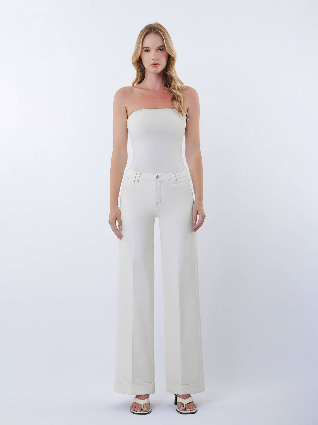 MID RISE TROUSER PRESSED CUFFED WIDE LEG JEANS