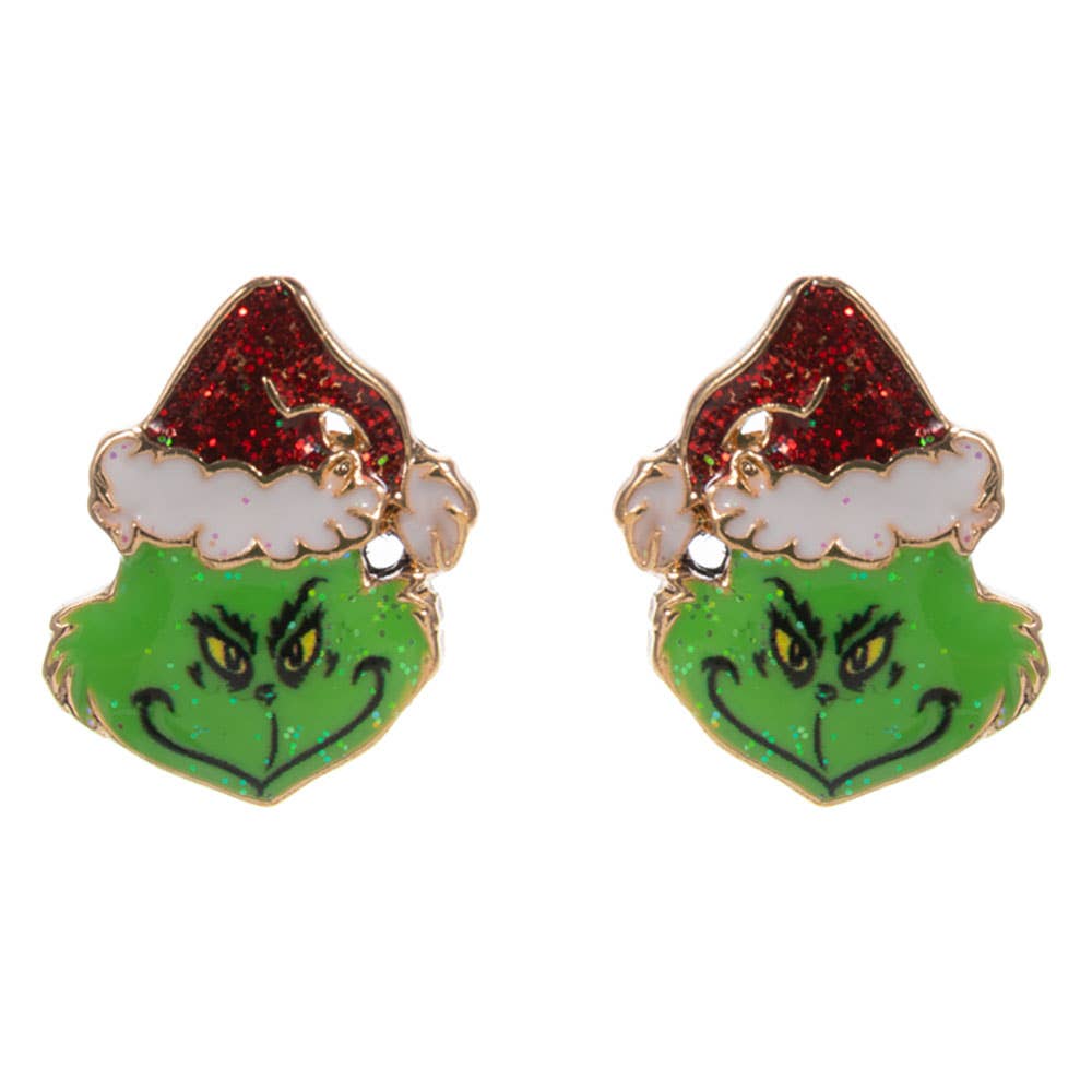 Holiday Grinch Green Monster Stud Earrings