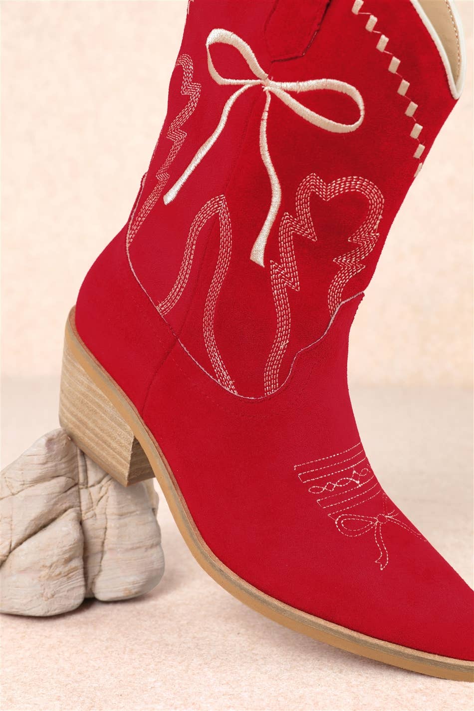 ZETA RIBBON EMBROIDERY WESTERN ANKLE BOOTS