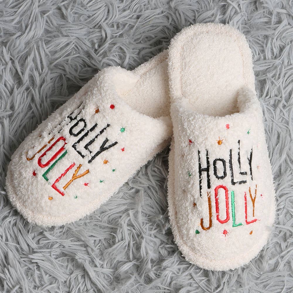 HOLLY JOLLY Holiday Soft Home Indoor Floor Slippers