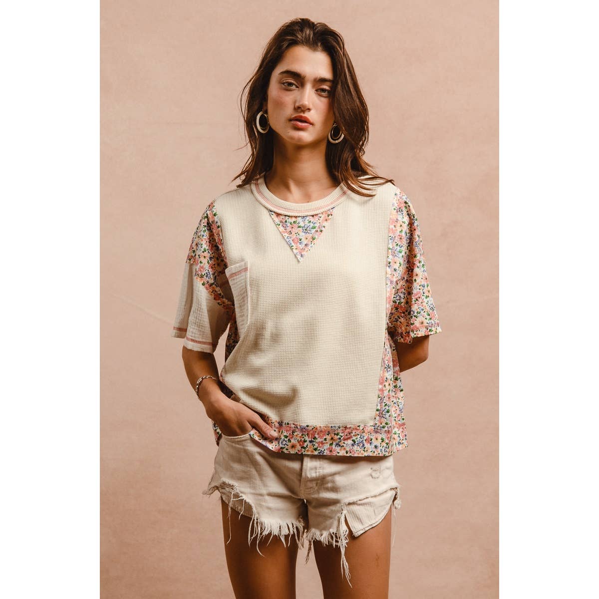 THERMAL AND GAUZE WITH FLORAL MIX AND MATCH TOP