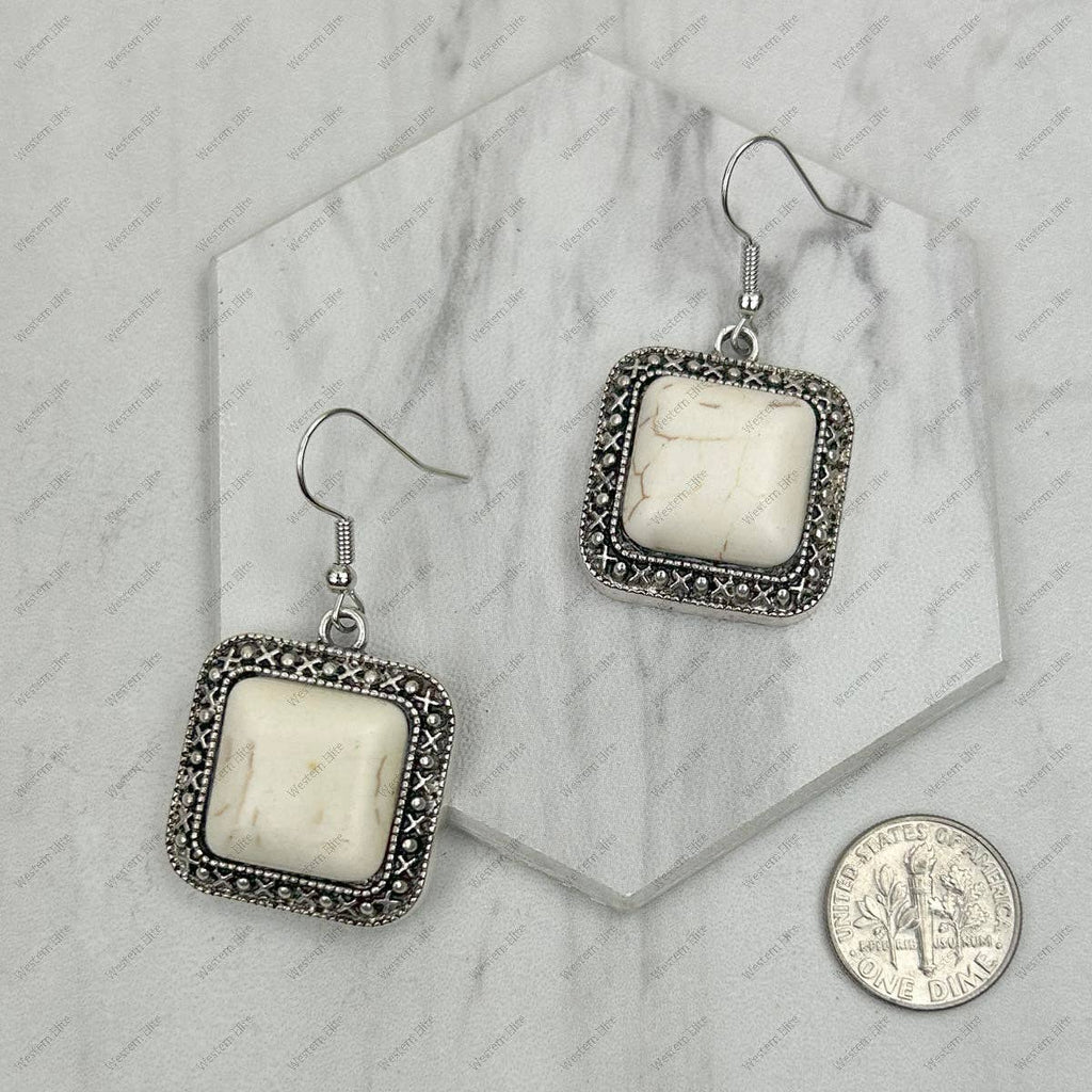 Silver with blue turquoise square stone Earrings.