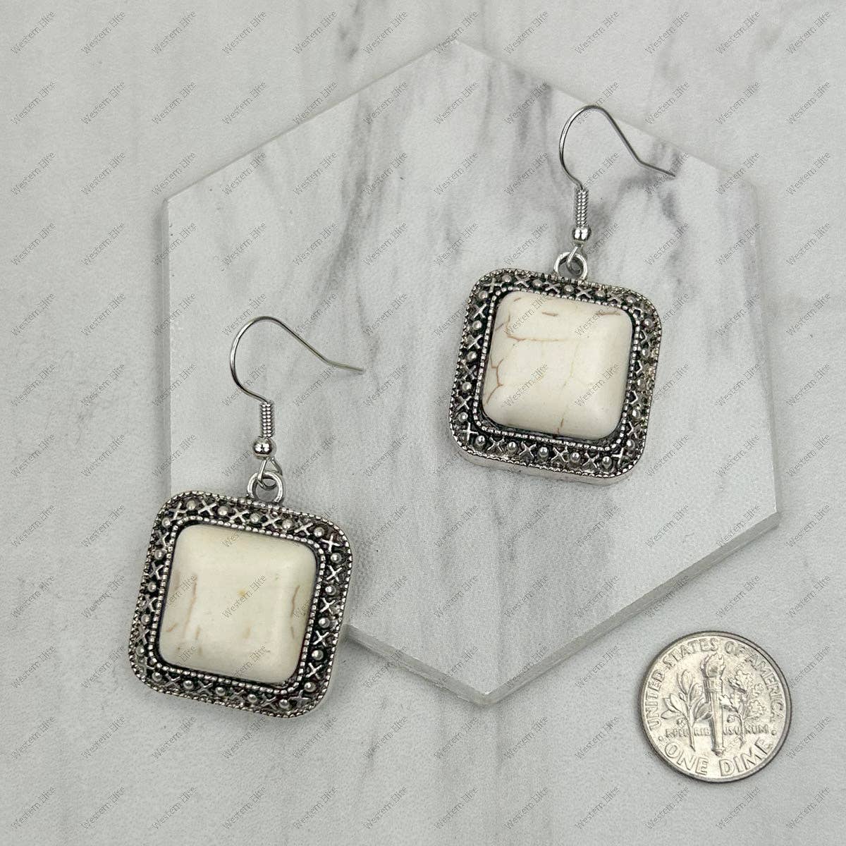 Silver with blue turquoise square stone Earrings.