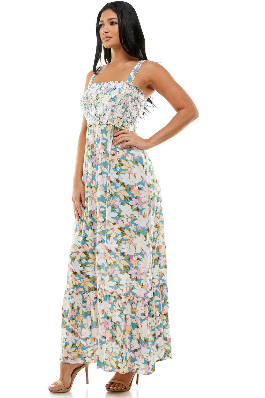 MEADOW BLOOM SLEEVELESS FLORAL MAXI DRESS