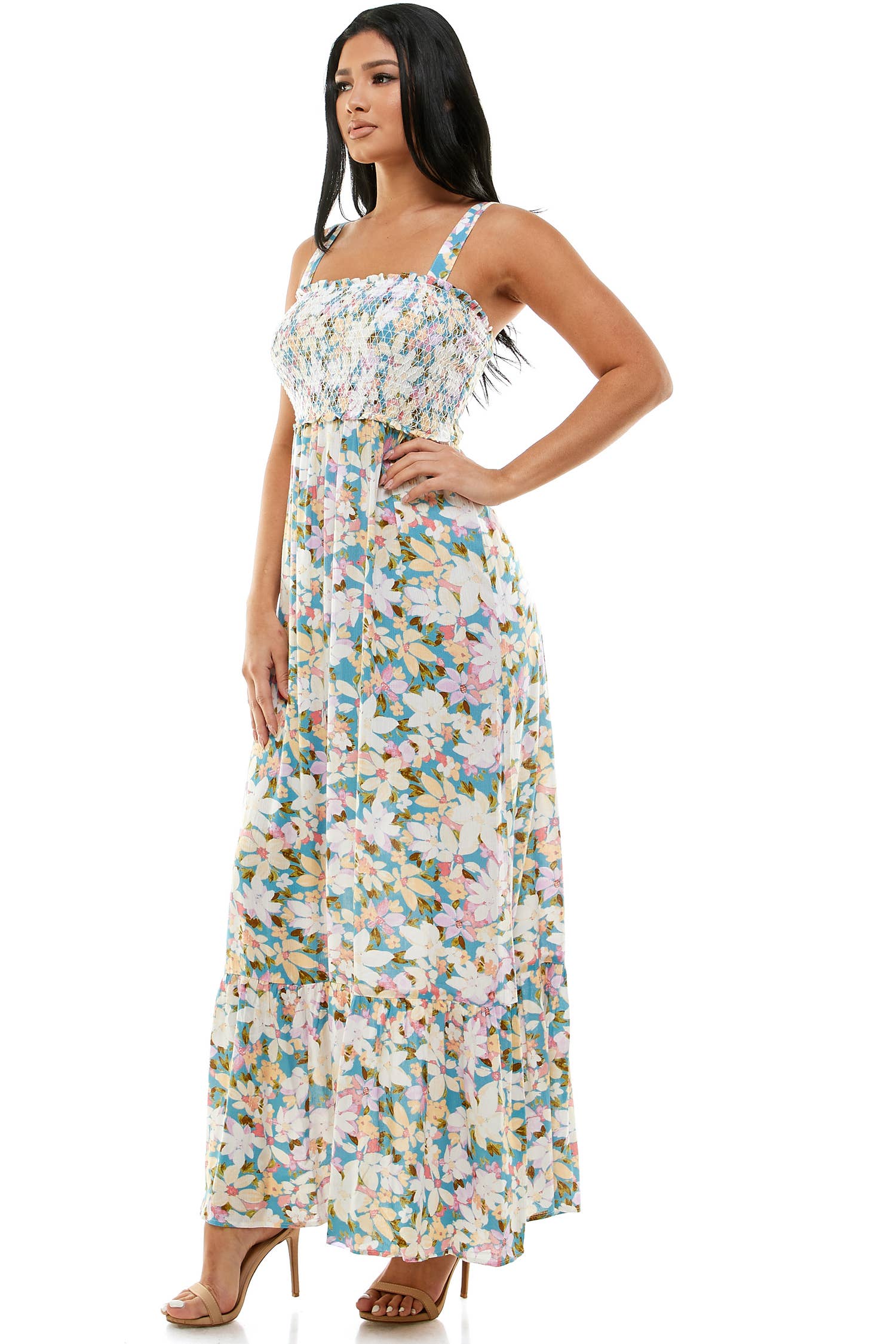 MEADOW BLOOM SLEEVELESS FLORAL MAXI DRESS