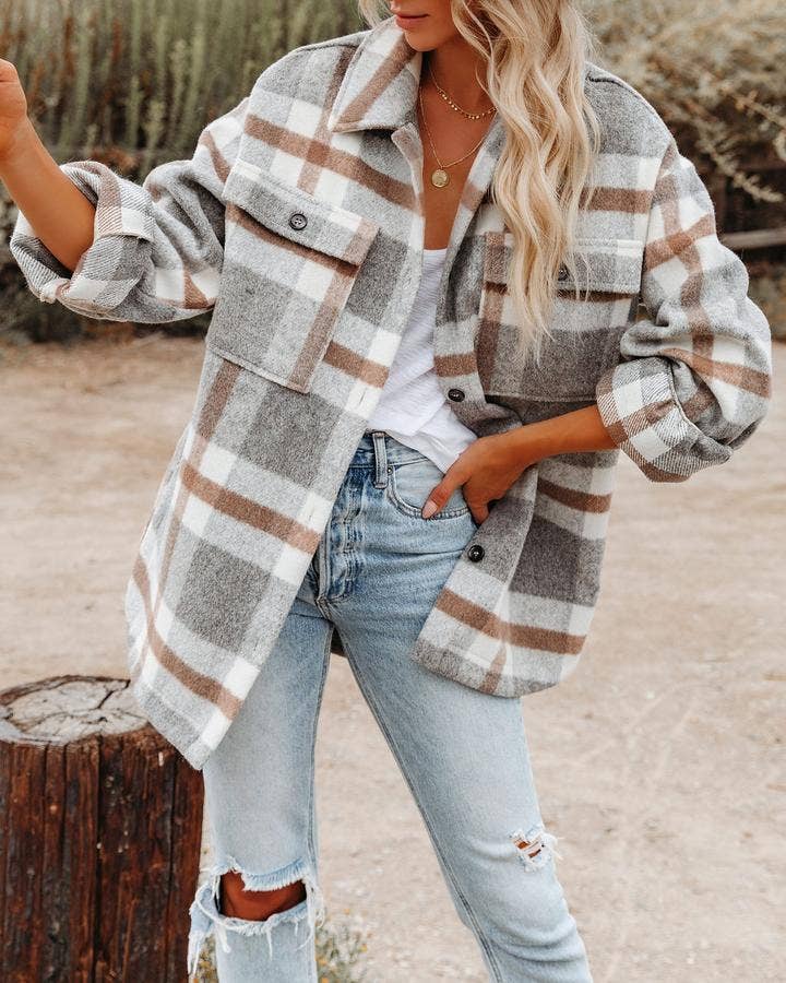 Women's Plaid Button Down Flannel Shirt Jacket – Cozy & Stylish