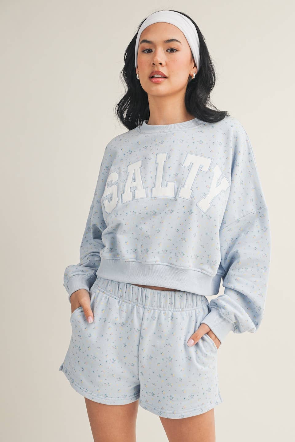 Salty Ditsy Print Crewneck Crop Sweatshirt