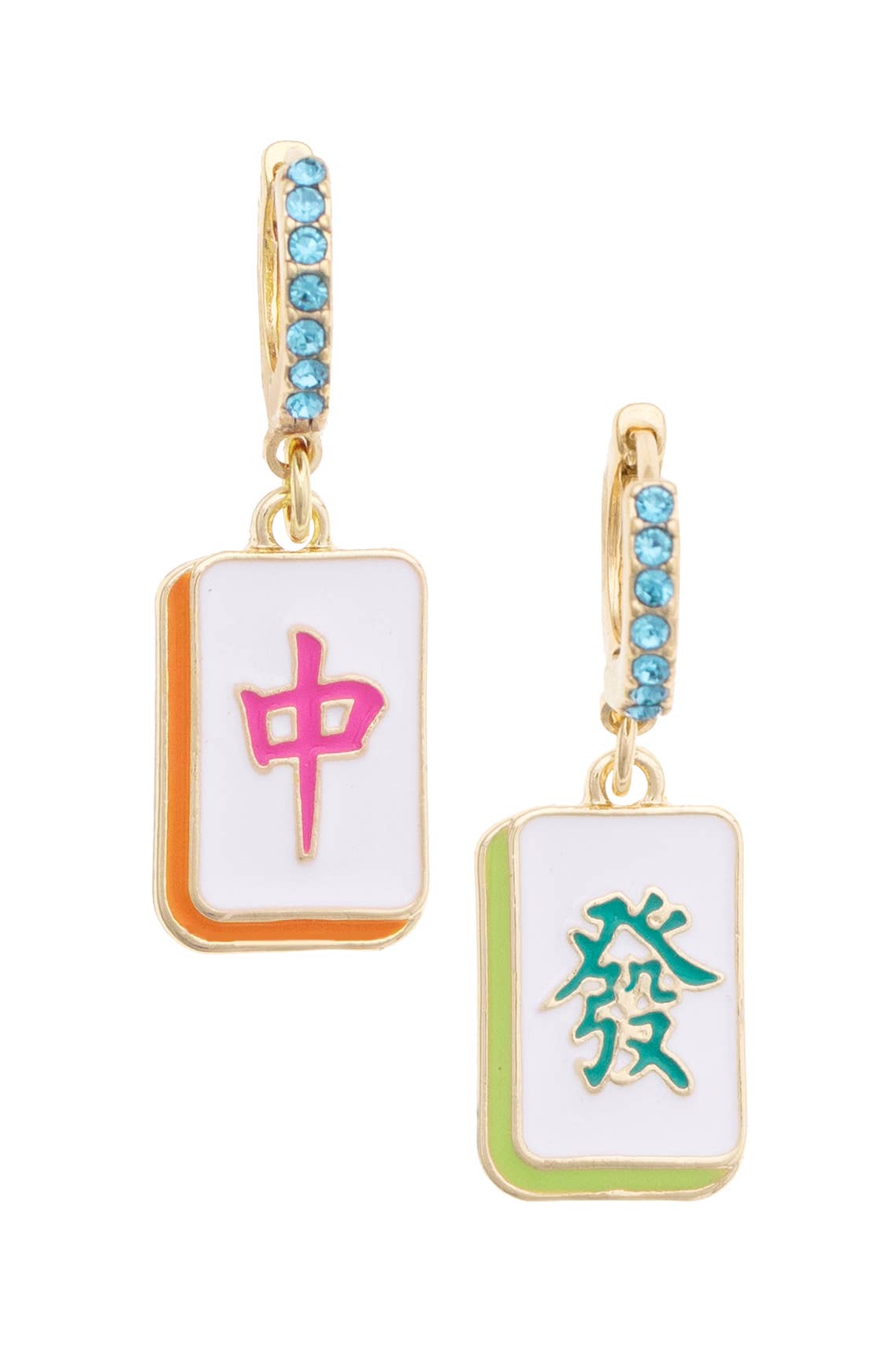 Oh My Mahj Pave Huggie Hoop Earrings in Pastel Multi