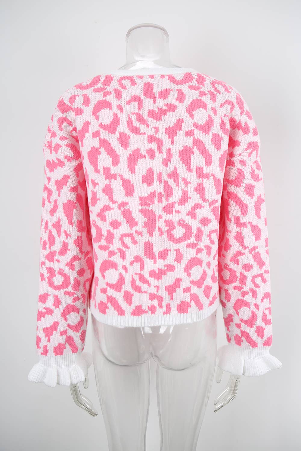 Leopard Knit Cropped Bow Cardigan