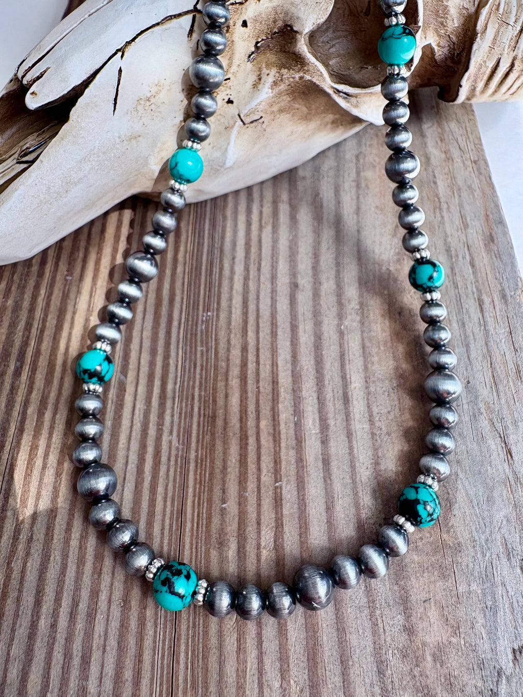 Western Navajo Pearl & Turquoise Stone Bead Necklace