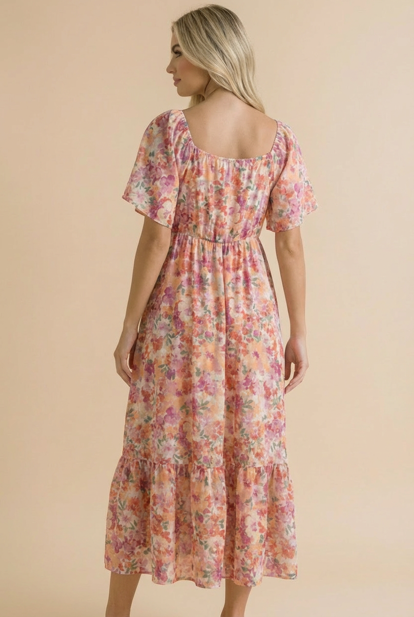 Plus Sweetheart Flutter Sleeve Floral Maxi Dress