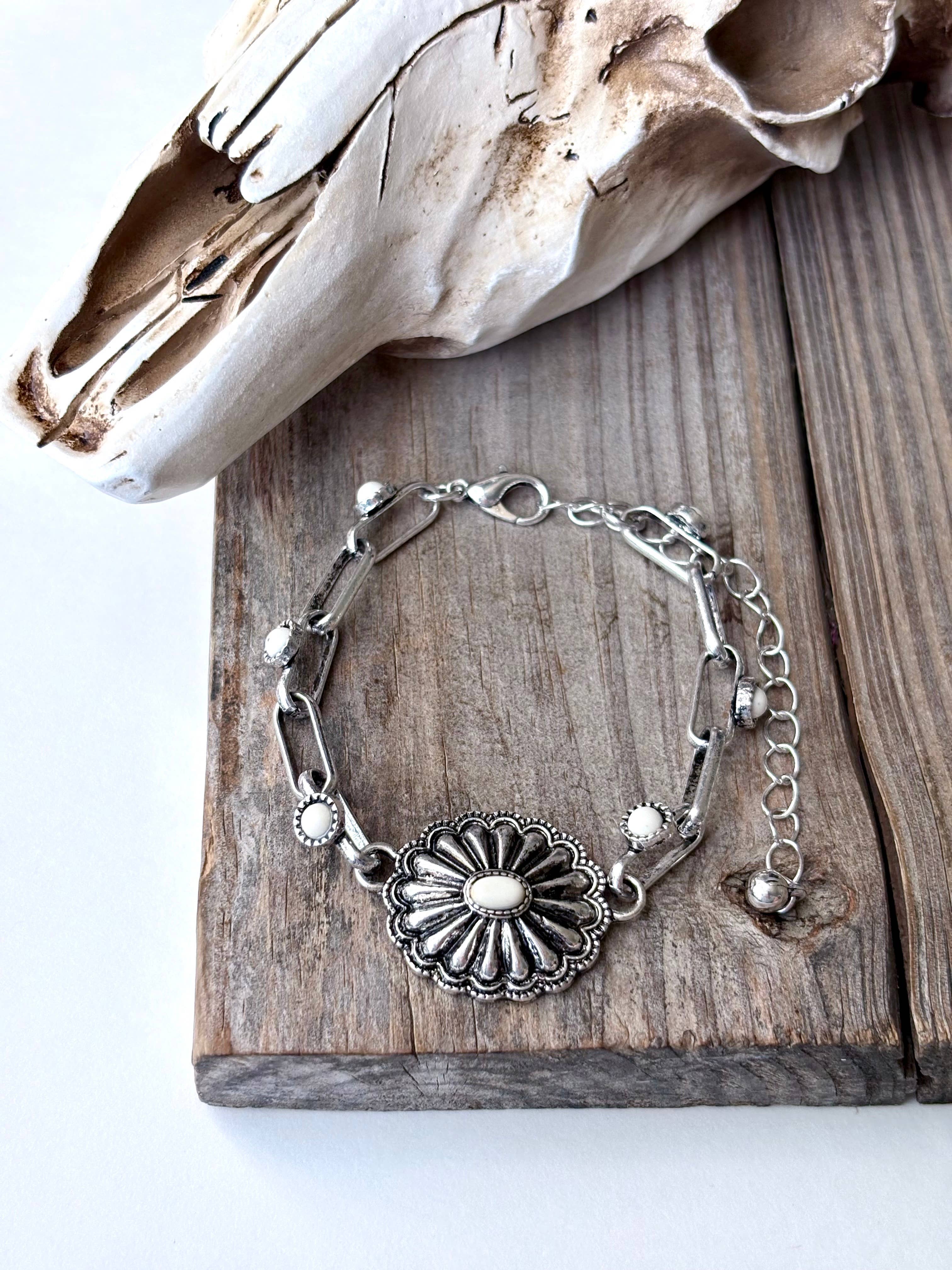 Western Concho Stone Paper Clip Chain Bracelet