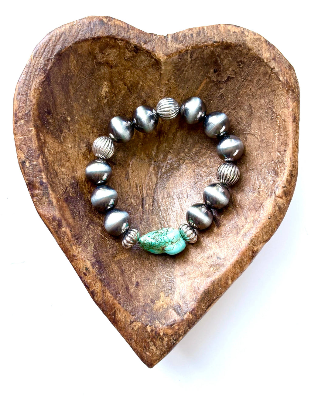 Western Navajo Pearl Stretch Bracelet with Turquoise Stone