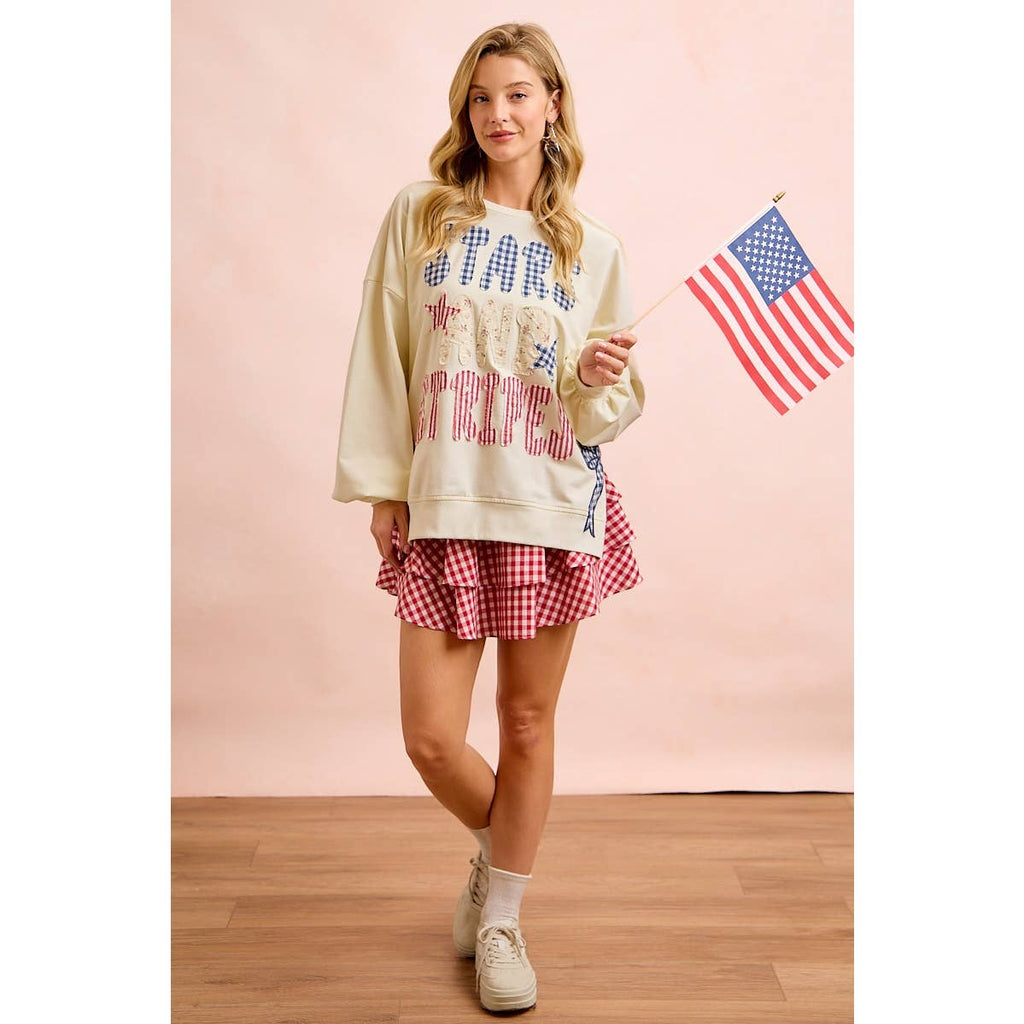 4TH OF JULY STARS AND STRIPES PATCHES SWEATSHIRT