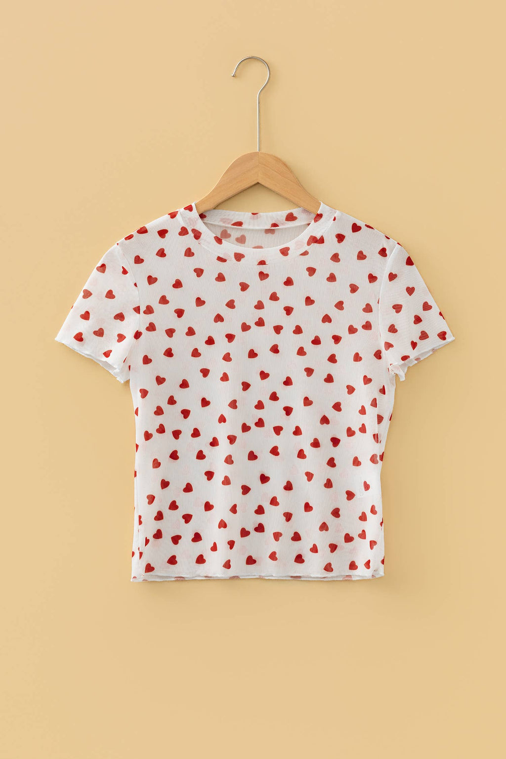Heart Mock Neck Mesh Valentine's Day Top