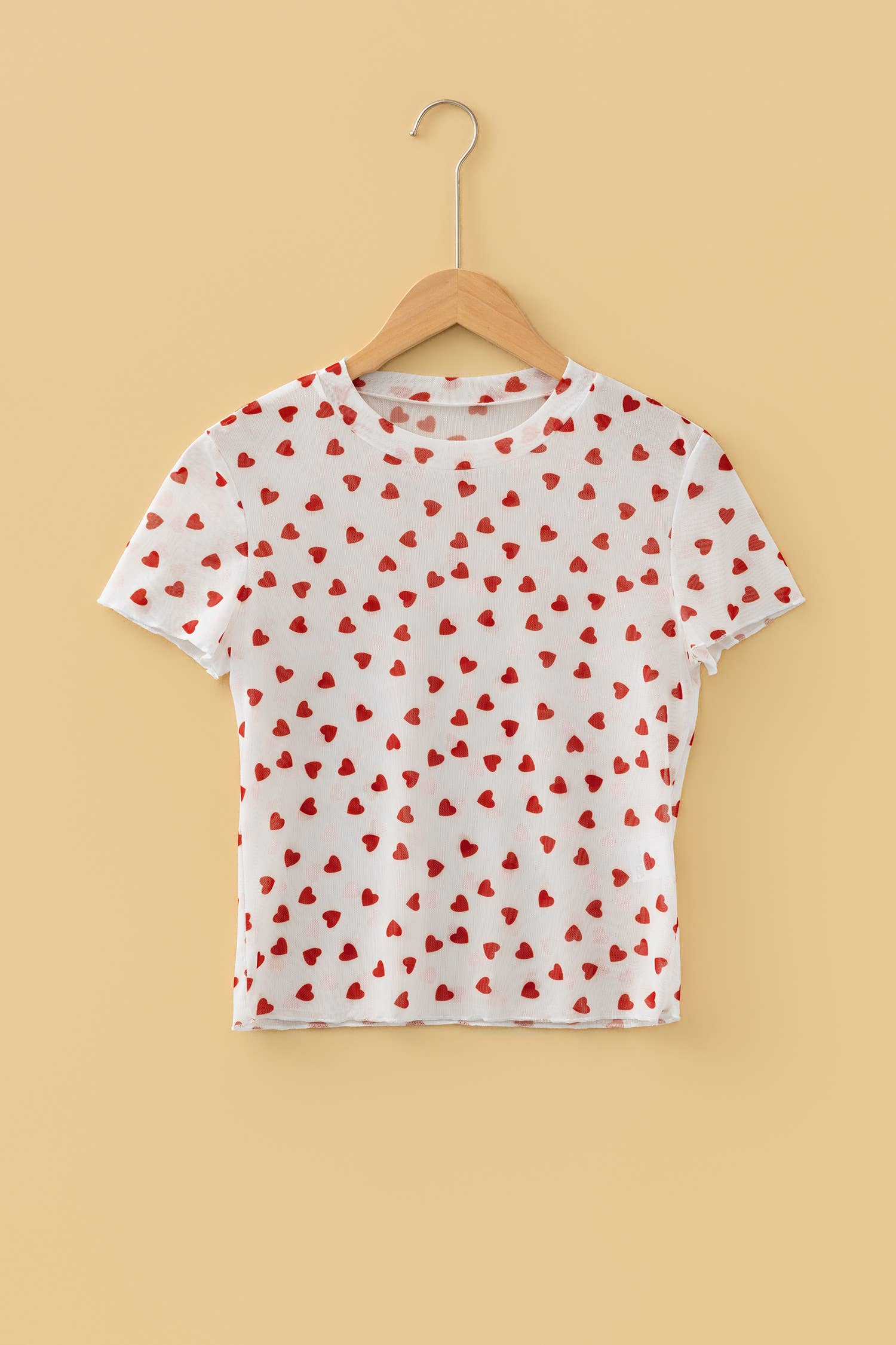 Heart Mock Neck Mesh Valentine's Day Top