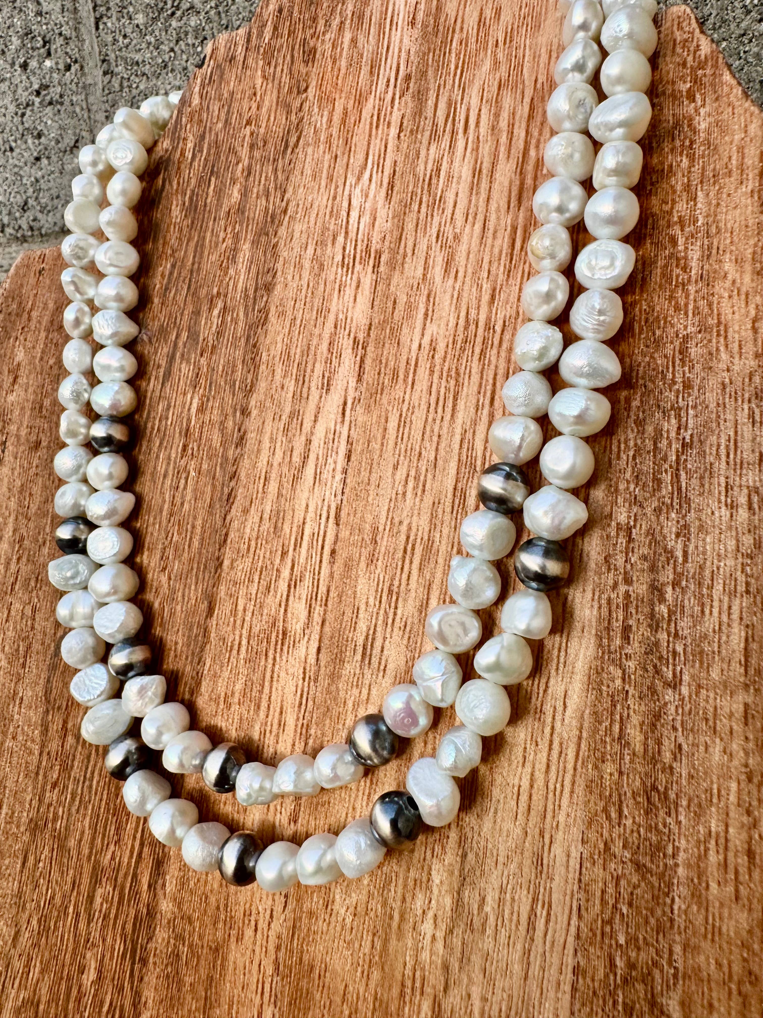 Large Navajo Pearl Necklace/Fresh water Pearl Choker/Boho