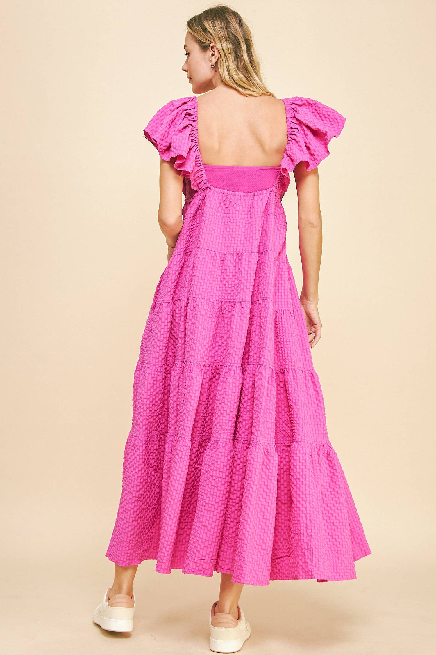 PLUS CRINKLED TEXTURE FLUTTER SHORT SLEEVE DRESS