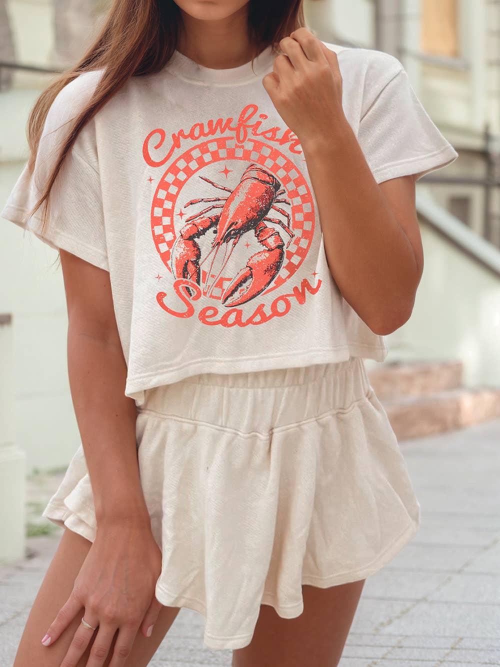 Crawfish Season T Shirt and High Waist Ruffle Skorts Set