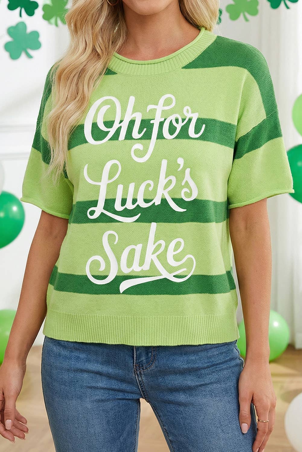 St. Patrick’s Lucky Embroidered Letter Print Sweater Shirt