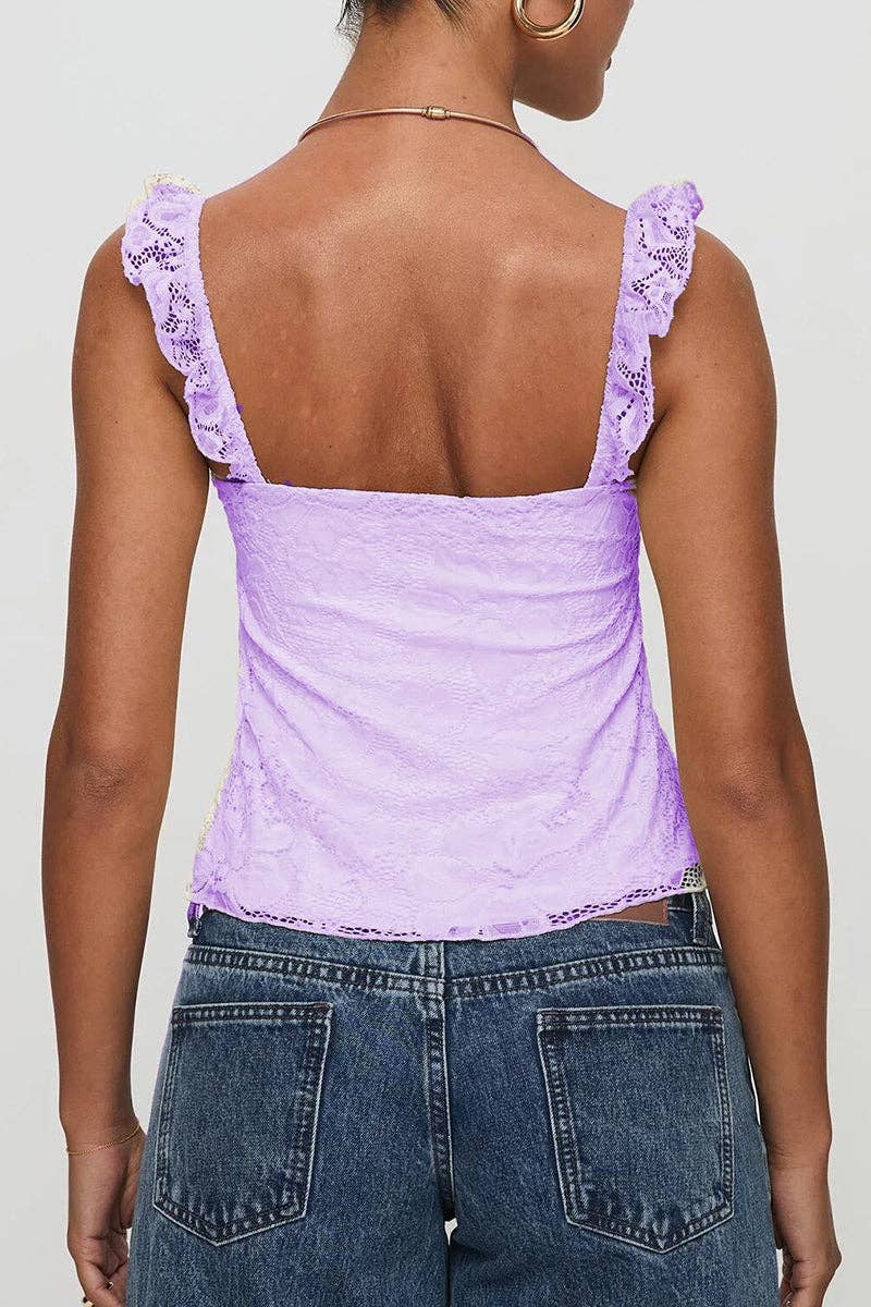 Ruffled Strap Lace Tank Top