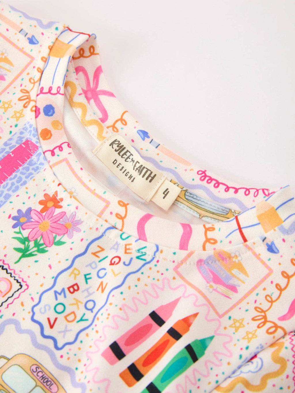 Back to School Print Girl Short Set Scallop Hem