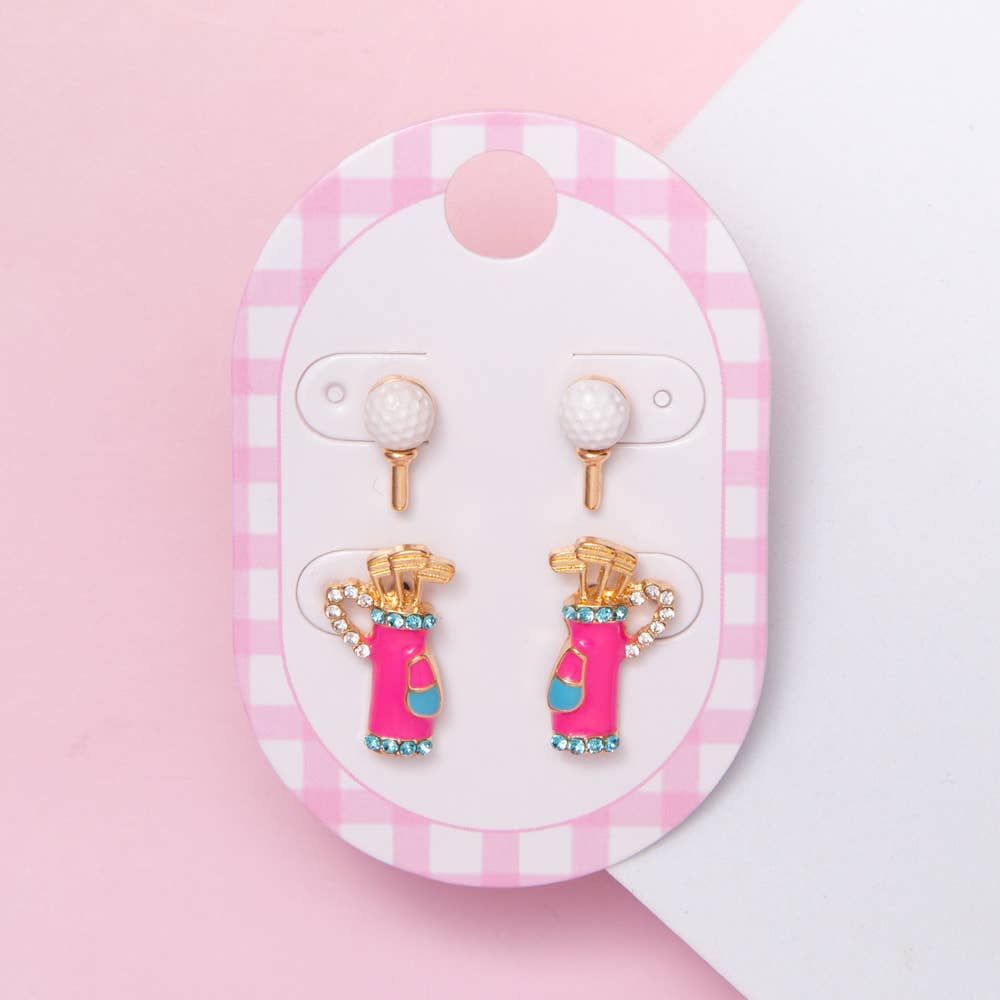 Golf Bag with Golf Ball & Tee Stud Earring Set