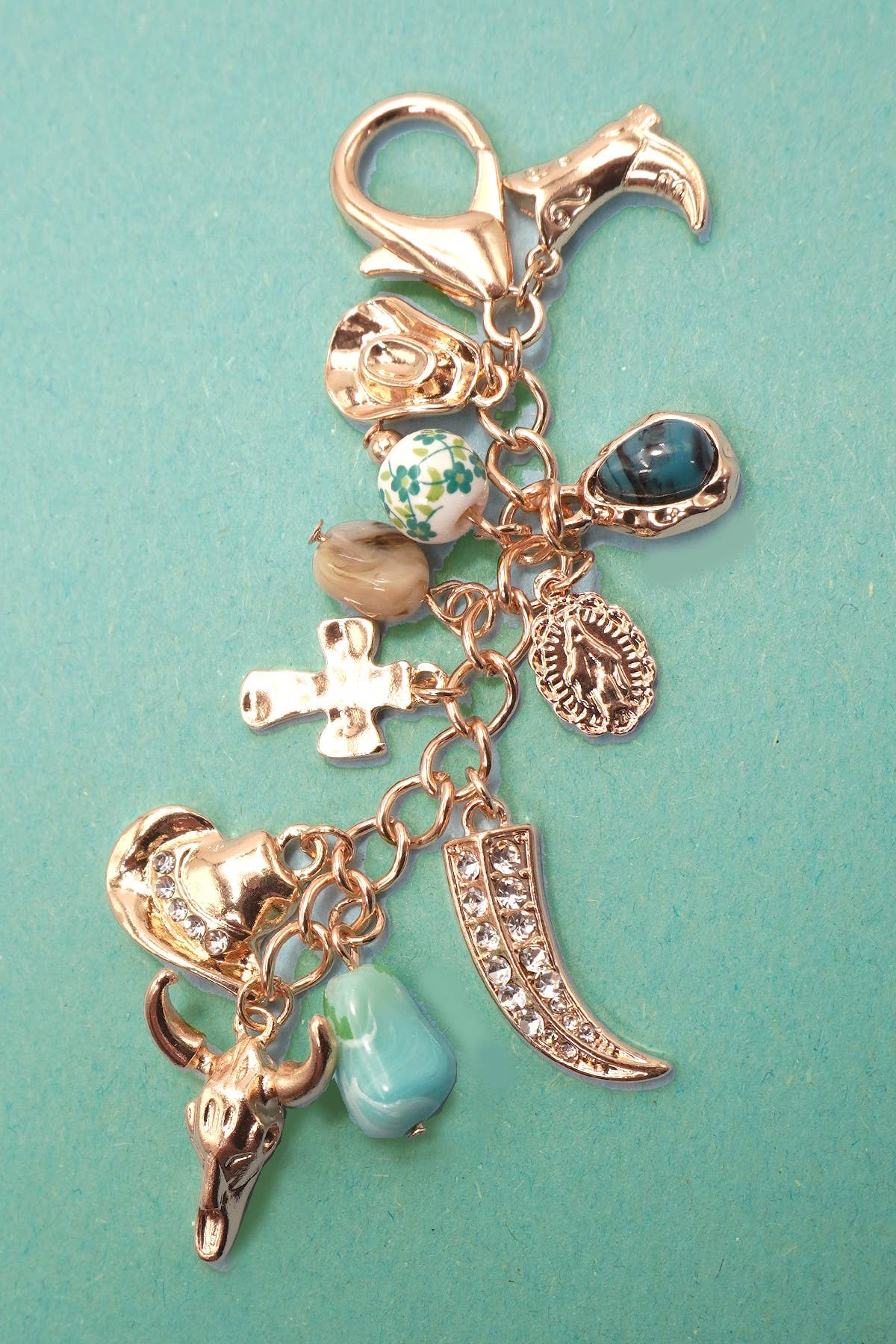 WESTERN PORCELAIN CROSS BOOT COWBOY HAT BAG CHARM