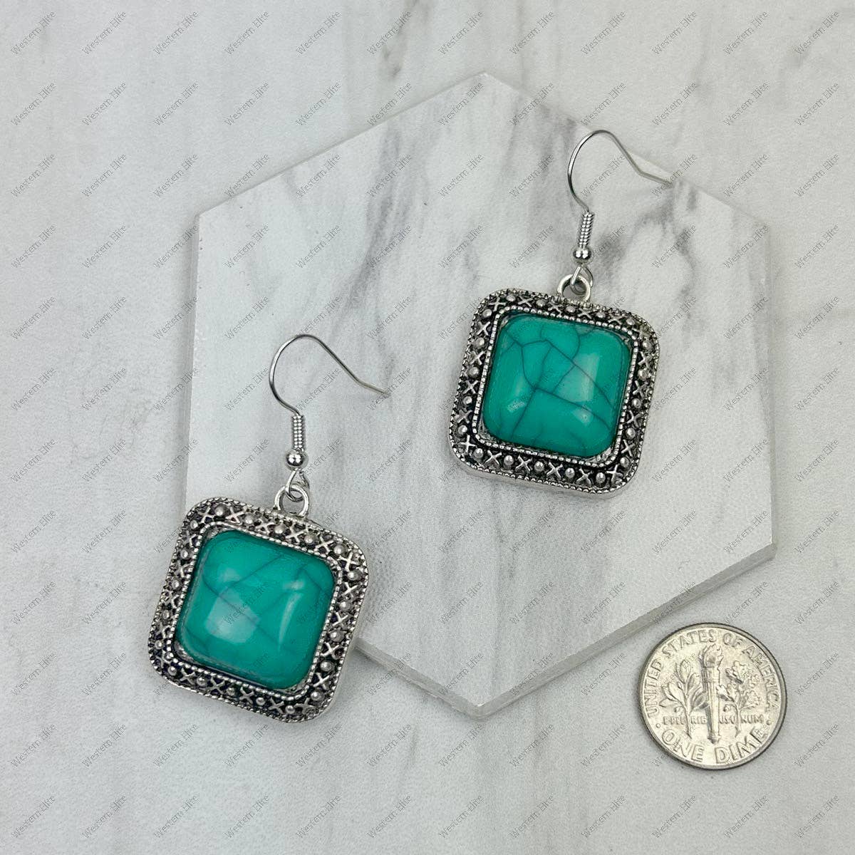Silver with blue turquoise square stone Earrings.