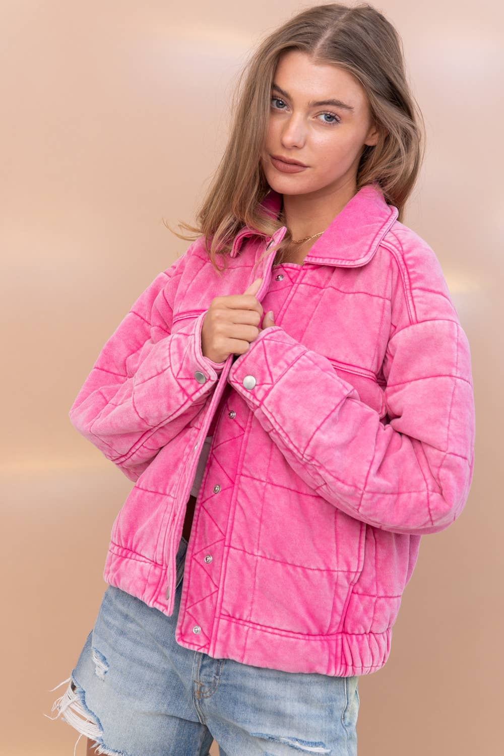 Garment Stone Washed Quilted Pocket Front Jacket