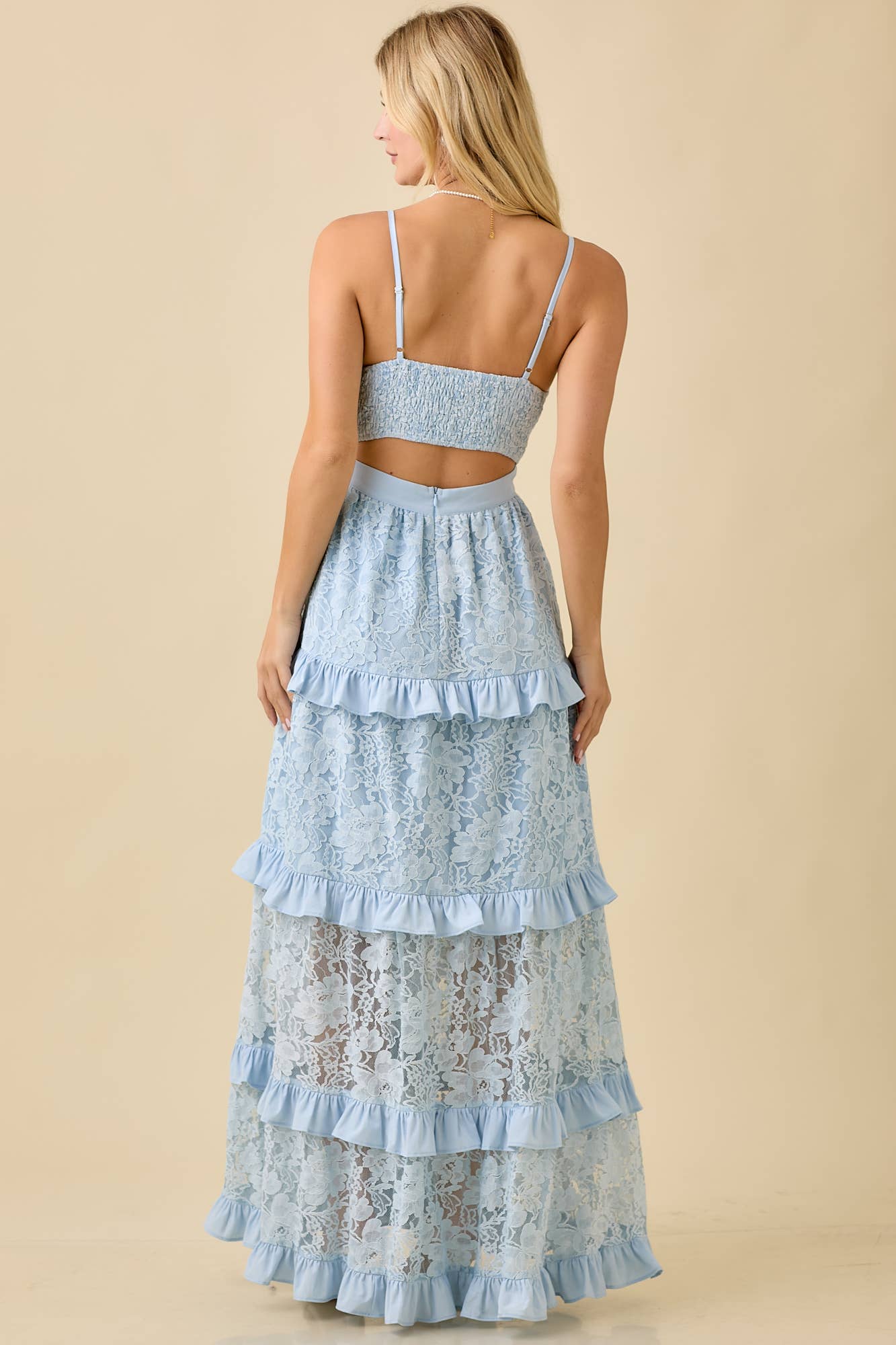 Lace Maxi Dress With Ruffle Tier And Thigh Slit