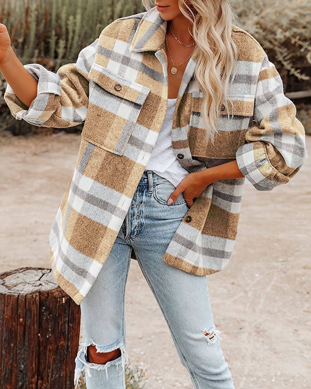 Women's Plaid Button Down Flannel Shirt Jacket – Cozy & Stylish