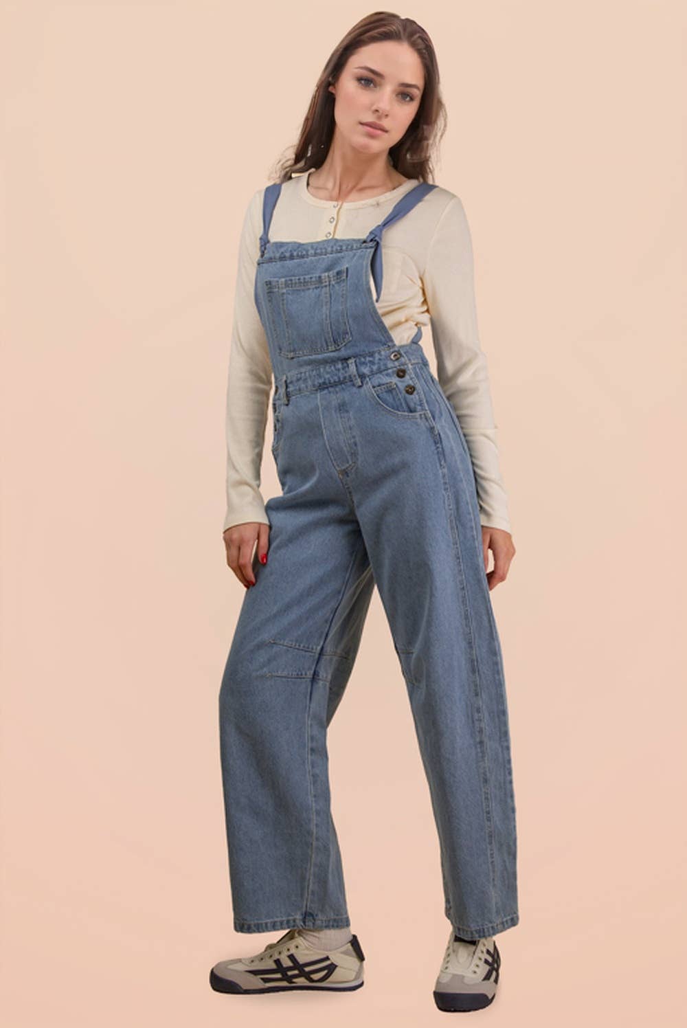Leopard Print & Denim Barrel Leg Overall