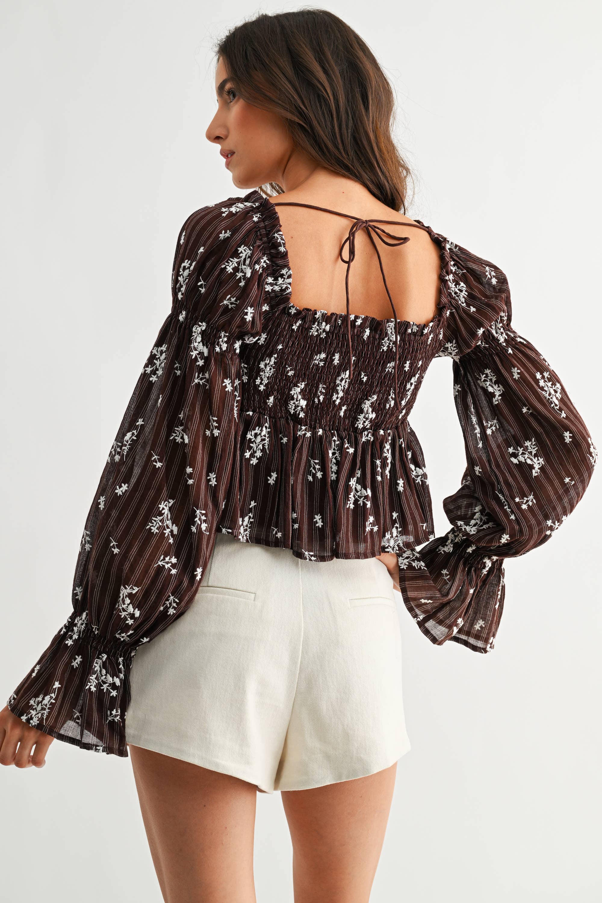FLORAL TIE-FRONT PEPLUM TOP