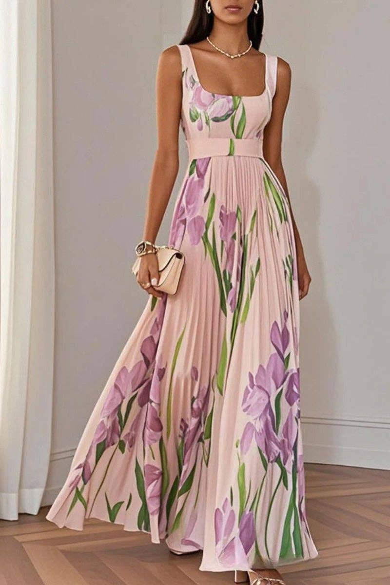 Floral Pleated Vacation Dress