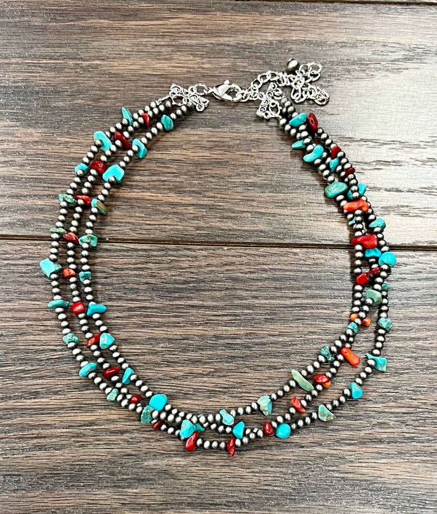 736024, Handmade Navajo Coral, Turquoise Necklace
