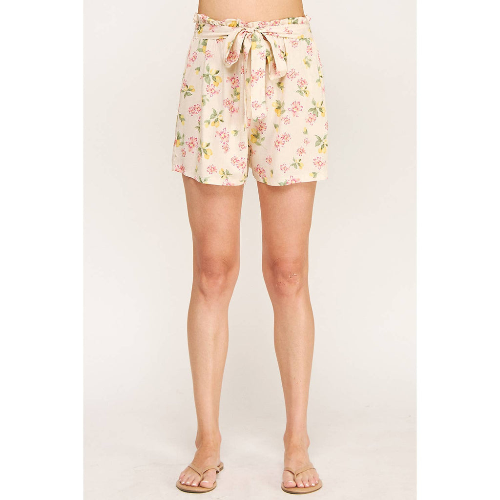 BLOOMING PINK PAPERBAG FLORAL SHORTS