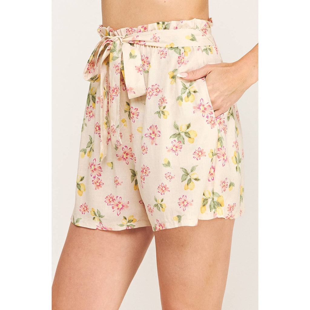 BLOOMING PINK PAPERBAG FLORAL SHORTS