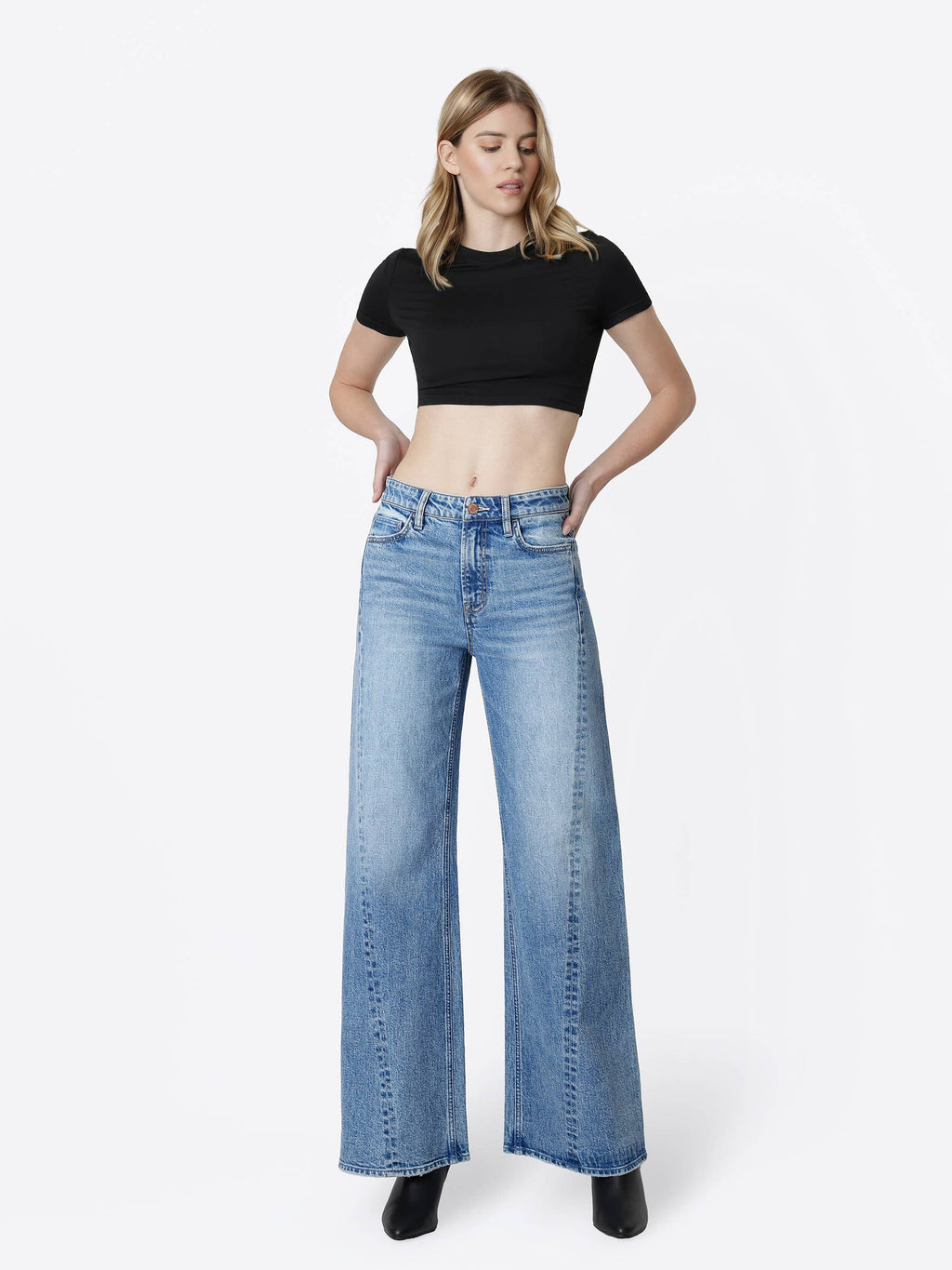 HIGH RISE SIDE SEAMED TINTED WIDE LEG JEANS