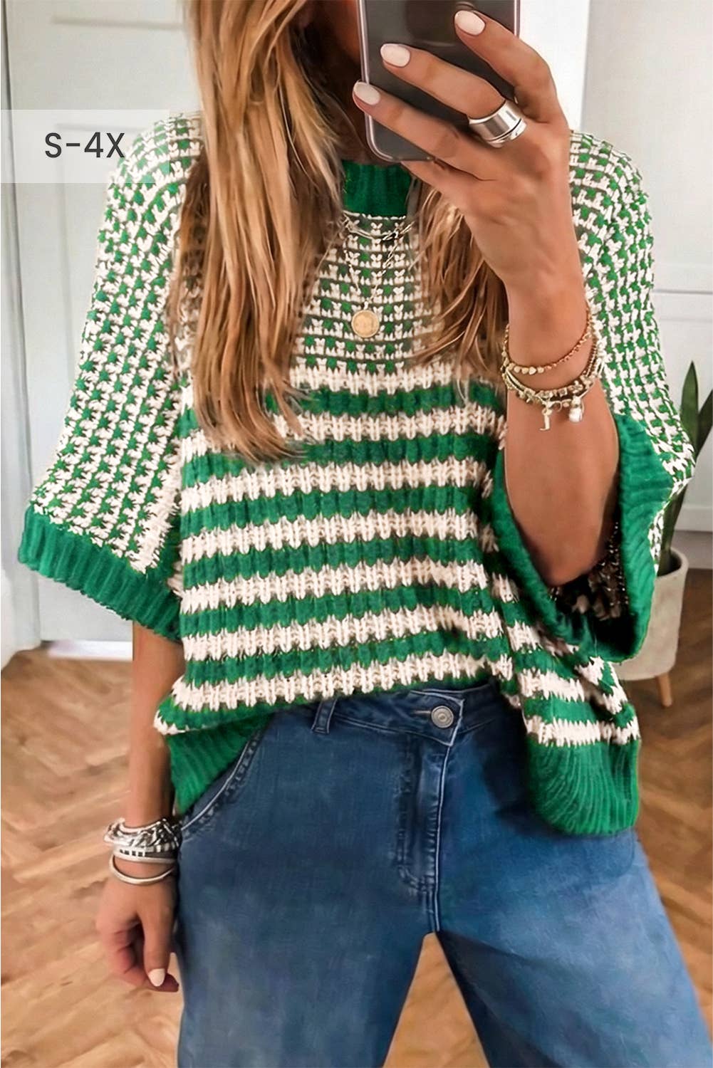 Spring 2026 Stripe 3/4 Draped Sleeve Slouchy Sweater